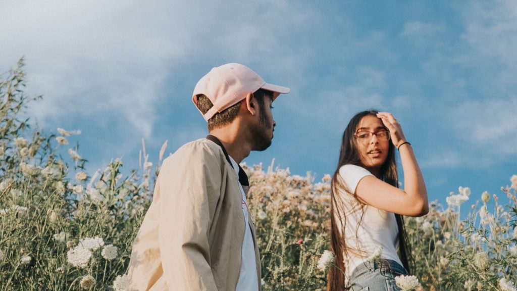 couple in flower field