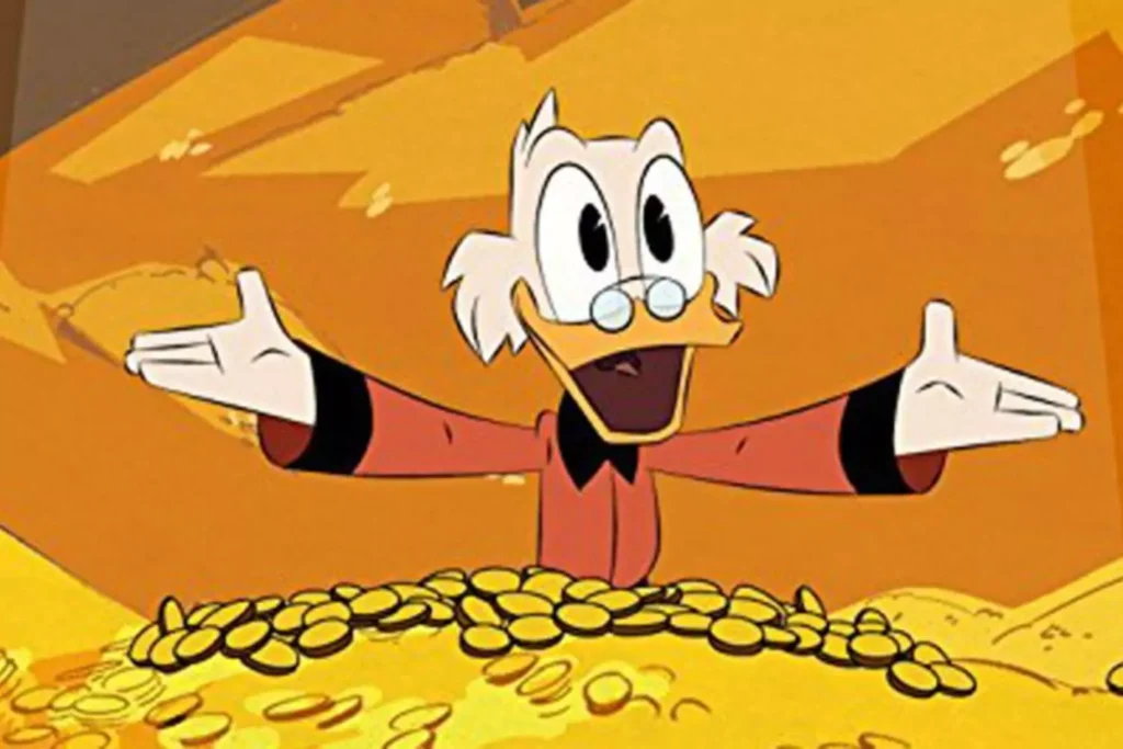 Scrooge McDuck sitting in a pile of money