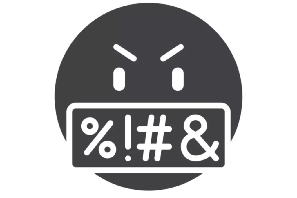 an emoji with text over its mouth, swearing