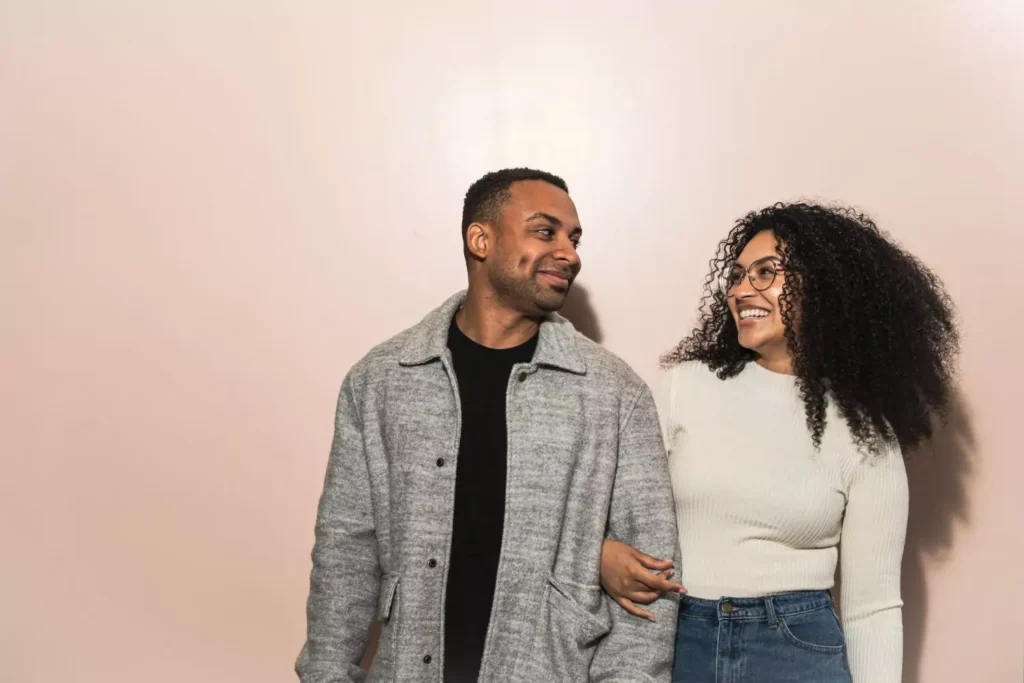 a man looking at an ideal woman