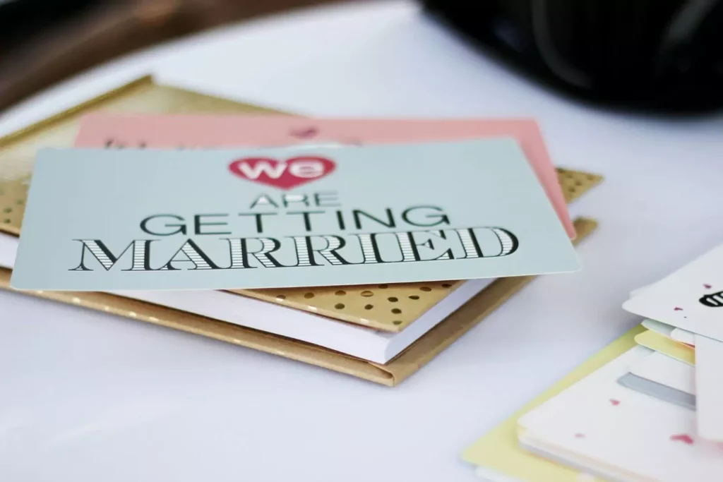 wedding planning, a card that says "we are getting married"