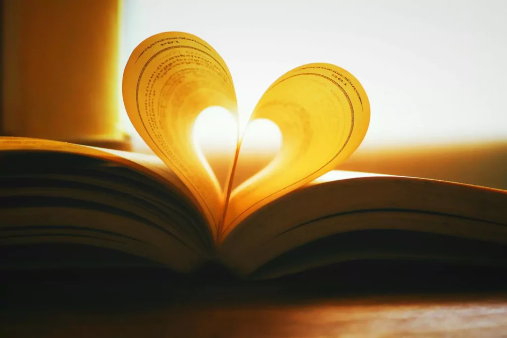 pages in a book shaped like a heart, symbolic of a fairy tale
